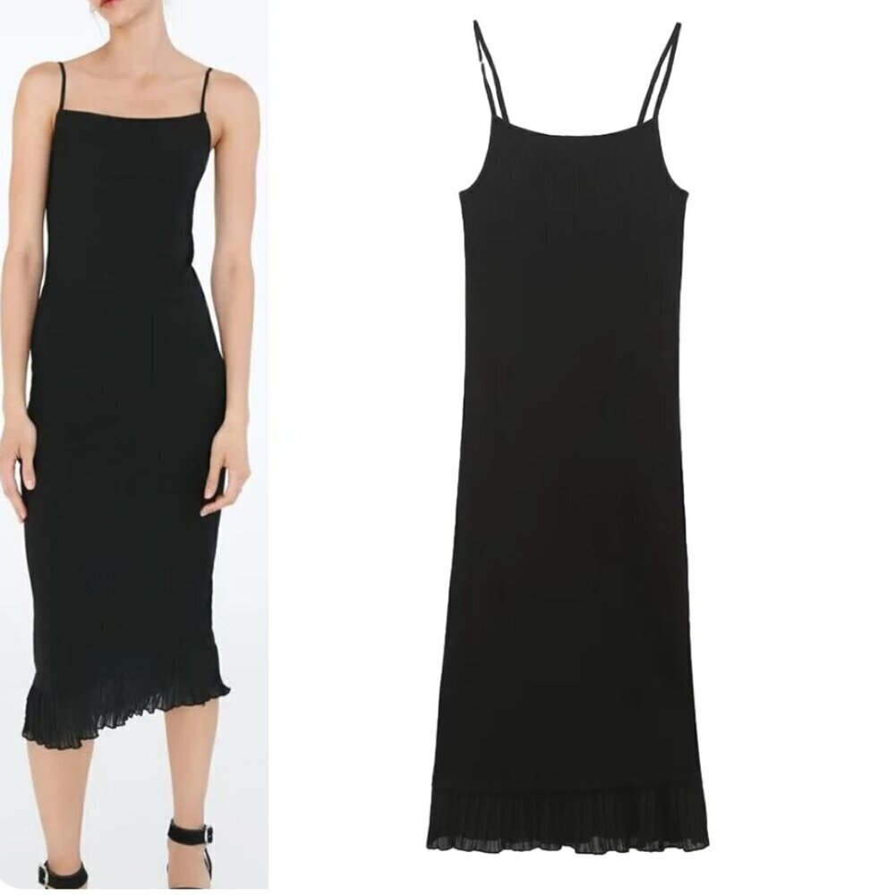 ZARA Black Spaghetti Strap Midi Dress Size Large NEW WITH TAG!